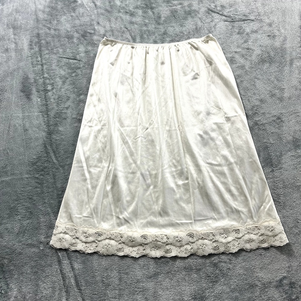 Vintage Sears Ivory Silky Lace Midi Slip Skirt Medium 27/29 Made in USA 90s